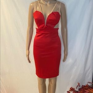 Mini red dress with mesh